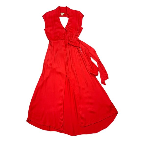 Anthropologie Maeve Open Back Wrap Midi Dress S Red Sleeveless Slit Resortwear - Picture 12 of 12